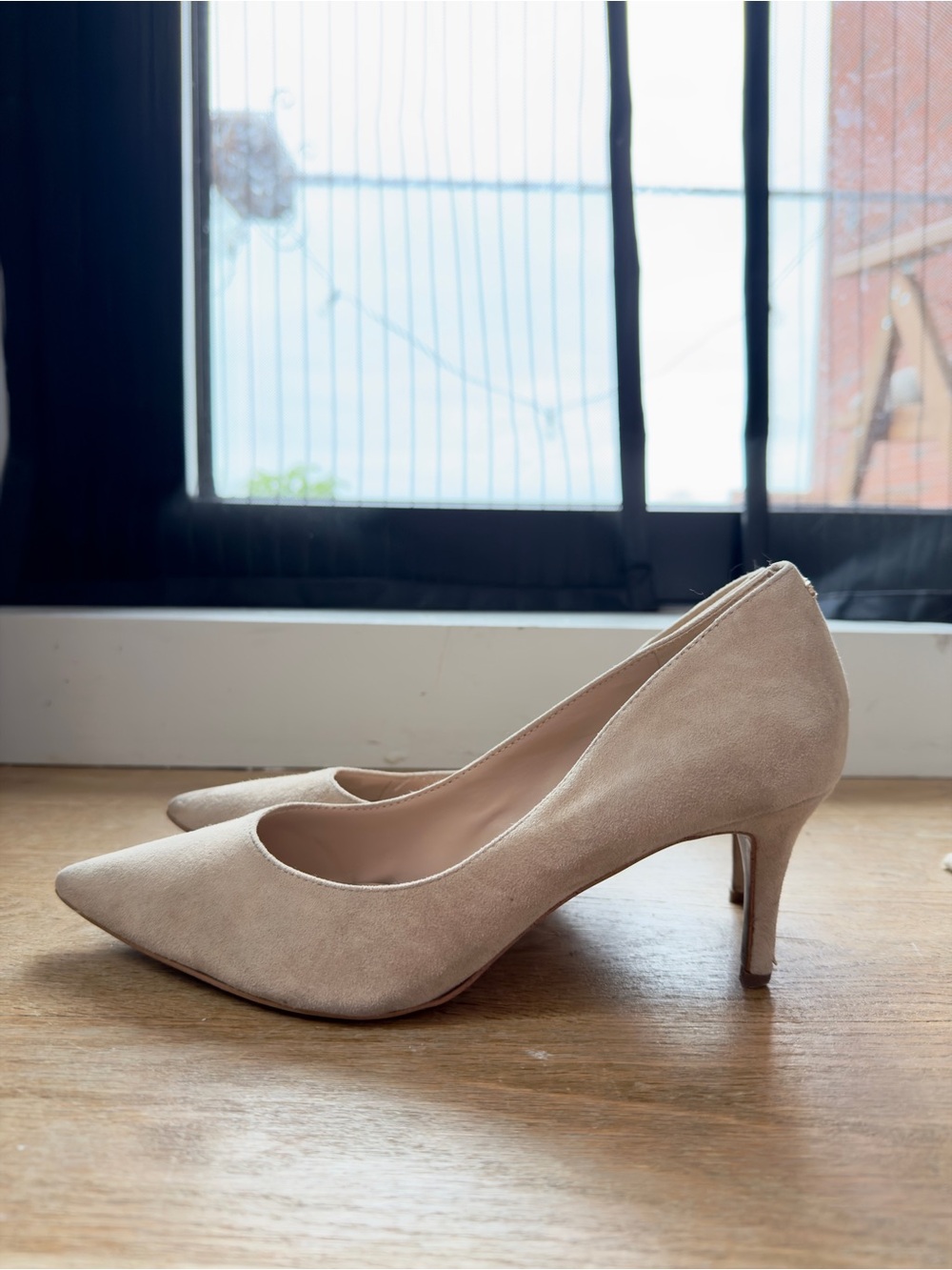 Beige Suede Pointed Toe Pumps - Women's Classic Heels
